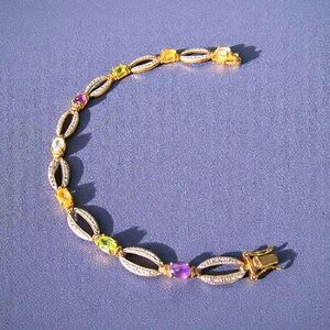 Gold Over Sterling Silver Multi-Gemstone Tennis Bracelet